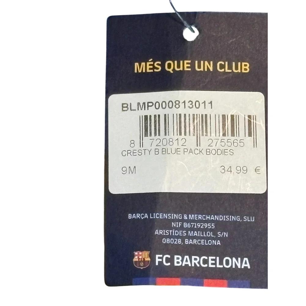 FC Barcelona Bodysuit Kids 9M Blue Barça‎ Crest Short Sleeve Romper